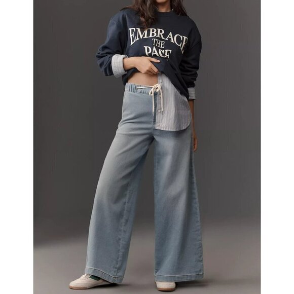 Pilcro Denim - Pilcro Denim-Knit Pull-On High-Rise Wide-Leg JeansDENIM LIGHT  LARGE NWT